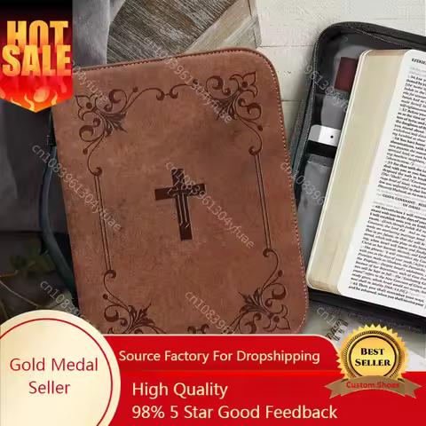 Cross Classic Leather Print Bible Bag for Women Lady Zipper Handle Handbags Bible Hymns Custom Bible