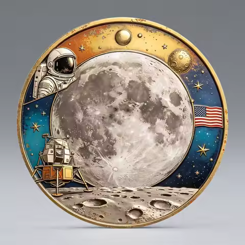 2D Flat Vintage Moon Landing Challenge Coin Apollo 11 Astronaut & Lunar Module Design US Space Progr