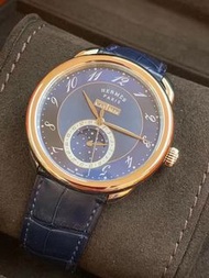 🐎Hermes Arceau Grande Lune watch 精鋼腕錶，藍色錶盤，直徑 43 毫米，自動上鍊機芯，月相，啞光深藍色鱷魚皮長錶帶 到貨🔥