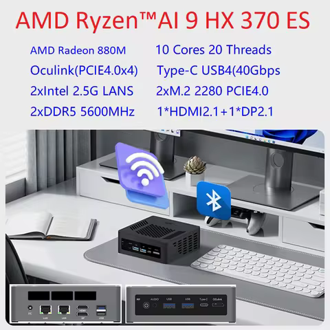 Topton OCuLink Mini PC AMD Ryzen AI 9 HX 370 ES AI 7 H 350 ES USB4 2x2.5G LAN 2xPCIe Desktop Gaming 