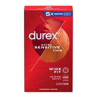 Durex Extra Sensitive Lubricated Ultra Thin Premium Latex Condoms, Wide Fit, 12 Count