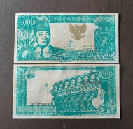 Uang souvenir Sukarno melengkung pecahan 1000 rupiah tahun 1964 gambar penari serimpi 7 miring Garud