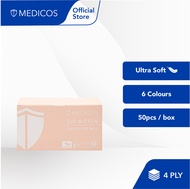 MEDICOS Ultra Soft 4ply Sub Micron Surgical Face Mask (Cotton Candy, Peach Crush, Aqua Coral, Snow White, Sea Blue) - 1 Box