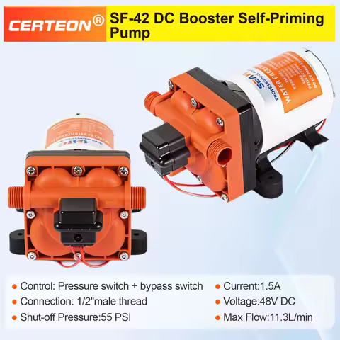 SF‑42 48V Diaphragm Water Pump 11.3L/min High Pressure Self Priming Marine RV Water Pump 55 PSI Auto