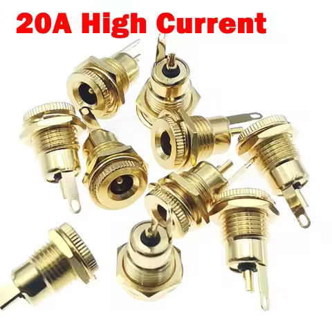 Gold-plated 30V 20A High Current DC Connectors 5.5x2.1mm 5.5*2.5 Power Female Jack Socket Nut Panel 