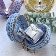 【淺藍色】手作鈎織花樣馬克龍迷你散子包零錢包吊飾耳機套鑰匙包