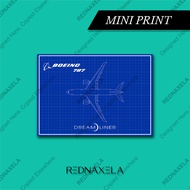 Mini Print A6 - Boeing 787 Dreamliner Blueprint Wall Desk Decorative Mini Poster