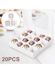 20入組空白白色混合甜點盒，附插口、透明窗和分隔板，可配製16個巧克力甜點，方便快速組裝試吃盒