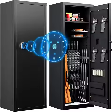 Biometric Safe for Long Guns, Pistols, and Ammunition with Fingerprint Lock and Illuminated Keypad, 