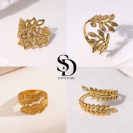 ⟪Shine⟫ Leaf Adjustable Rings Collection | Premium Stainless Steel | Non-Tarnish | Hypoallergenic