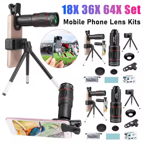 18/36/64X Telephoto Phone Lens with Phone Clip Phone Camera Lens with Tripod Zoom Cellphone Camera L