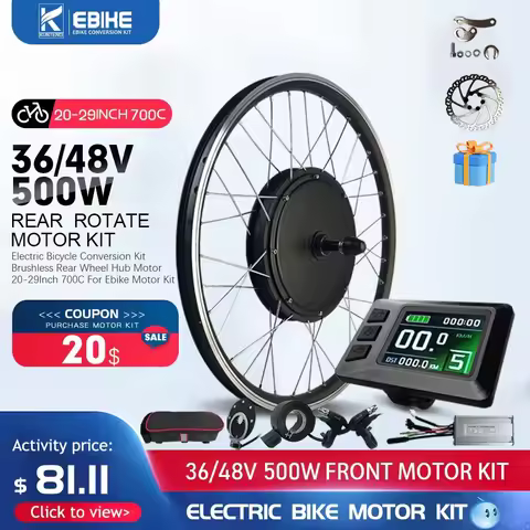 Ebike Conversion Kit 500W Electric Bike Motor 36V/48V BLDC Brushless Gearless Motor ebike kit With K