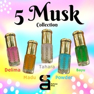 5 Musk Types 100% Musk Tahara Kasturi Delima Musk Powder Musk Bayu Kasturi Madu Fruity Sweet Musky A