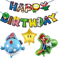 Super Mario Brothers Yoshi Gold Stars Foil Balloons Mario Happy Birthday Banner Party Decorations for Kids Birthday