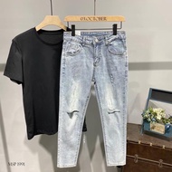 Fashion Men's Ripped Wax Jeans 1991 Mr.Smile 99 SHOP