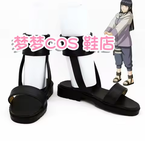 Anime Ninja Hyuga Hinata Cosplay Shoes Boots Halloween Black Shoes