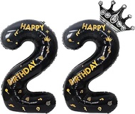 40 Inch Black Foil Balloon Number 22,Crown 22th Birthday Party Decorative Balloons,Number Large Numb