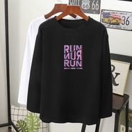  Run streetwear baju t-shirt lengan panjang perempuan blouse/long sleeve women plus size oversize/100% cotton