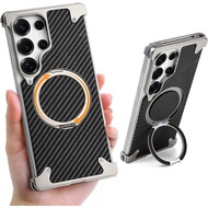 S25 Ultra Case Carbon Fiber with Kickstand, Slim Frameless for Samsung Galaxy S25 Ultra Case for Mag