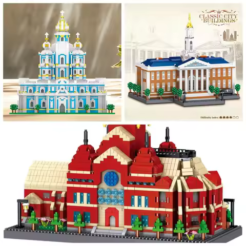 MOC Famous Smolny Church Harvard Memorial Hall Building Blocks Set Business Landmark School DIY Toys