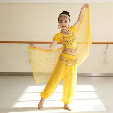 Girls Indian Belly Dance Costume Ethnic Folk Party Outfit Children Stage Performance Wear