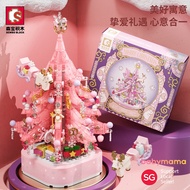 SEMBO Music Box Pink Christmas Tree with Lighting Effect Building Blocks | 360 degree rotating | Festive | Santa Claus