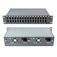 2U 16 Slots Rack-Mounted Fiber Optical Media Converter Chassis with 2 Power Supplies