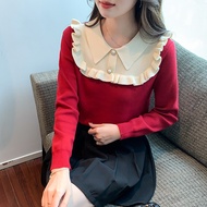 Chubby Meiyi Doll Collar Sweater Bottoming Shirt S-2XL Autumn Winter Style Slim-Fit Slimmer Look Red