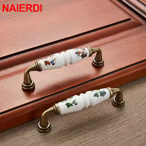 NAIERDI Chinese Bronze Ceramic Cabinet Handles Zinc Alloy Drawer Knobs Wardrobe Door Handles Pulls F
