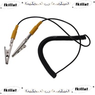 FKILA Anti-Static ESD Grounding Cable, 180cm / 71" Black Coiled Cord, Durable PU,Metal Male-to-Femal