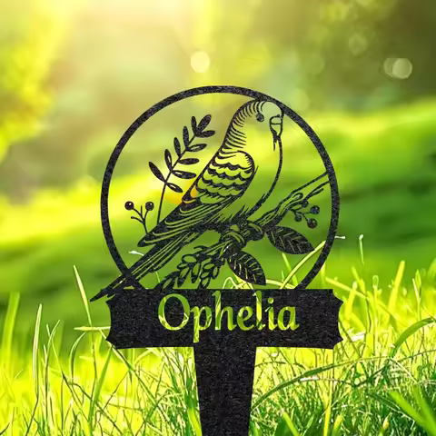 Personalized Budgie Bird Memorial Stake Bird Grave Marker with Flowers Custom Pet Cemetery Metal Sta