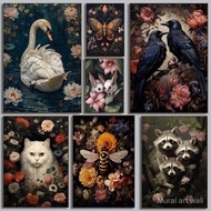 Dark Academia Plant Flower Animal Moth Fox Albino Fruit Bats Hare Poster Canvas Printing Moody Goth 