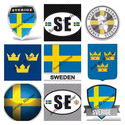 Sweden National Flag Vinyl Decal Creative Country SE Sticker with City Shield Stamp Design for Touri