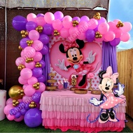 60/61pcs Set Disney Minnie Mouse Pink Theme Garland Arch Kit 32"Gradient Number Metallic Balloon Gir