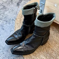 British Canvas Chelsea Boots - Washed Pleated Square Toe Ankle Boots