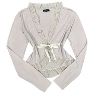 Ruffle Ribbon V Neck Fairycore Soft Longsleeve Cardigan | Sateen bow front tie soft v neck outer car
