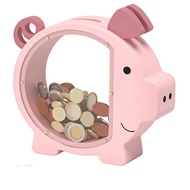 Pink Large Animal Coin Bank for Girls Clear for Kids Piggy Bank Unbreakable Wooden Money Bank