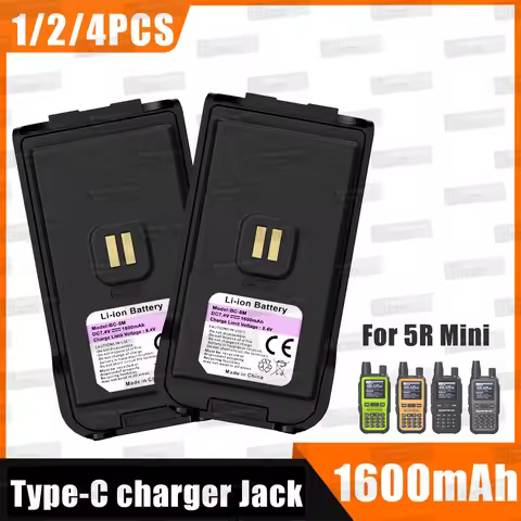 1/2/4PCS Original Baofeng 5R Mini Battery 1600mAh Type-C Jack for UV-5R Mini Walkie Talkie Radio Acc