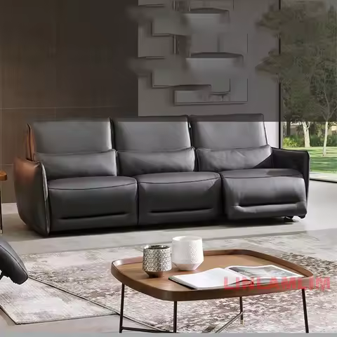 Luxury Dual Motor Genuine Leather Electric Recliner Sofa 3-Seater Power Reclining Couch Adjustable B