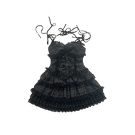 Finnish Goods Black Gray Check Lace Cake Sling Dress for EMO Girls
