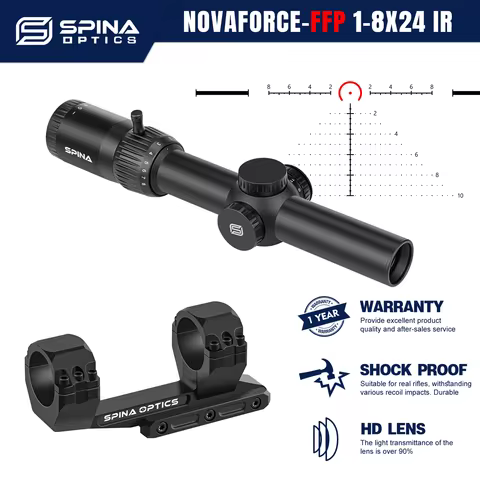 SPINA OPTICS LPVO 1-8X24 FFP 3-200m Tactical Hunting Rifle Scope Red Dot Sight Etched BDC&Wind Retic