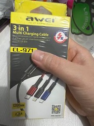 全新awei 3 in 1 充電線