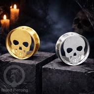 Stainless Steel Plug Piercing Earrings in gold and silver, Skull Pattern Ear-tunnel Piercing Earring
