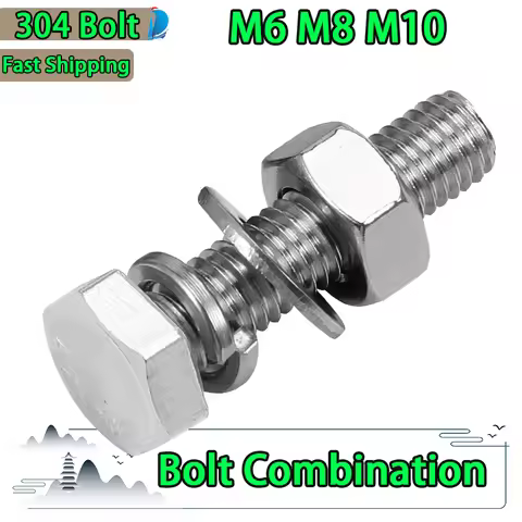 304 Stainless Steel Hexagonal Bolt Screw and Nut Set, Extended Screw Washer and Nut Set M6 M8 M10 Ex