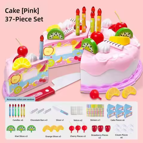 37/38PCS Multicolor Birthday Cake Cutting Toys Playing Role Game DIY Cutting Simulated Food Toys Lig