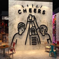 Acrylic "Cheers" Design Restaurant Bistro Clear Bar Industrial Style Sticker Painting 3D Three-dimen