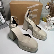 ZARA Autumn Women's Shoes Light Beige Waterproof Platform High Heels Barbie Shoes Thick Soled Mary Jane Shoes for Women