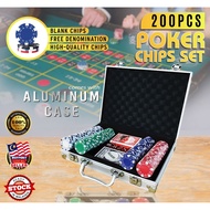 Premium 200PCS Poker Chips Set Aluminum Case Holder Box Playing Card Chip Casino Token Texas Holdem 