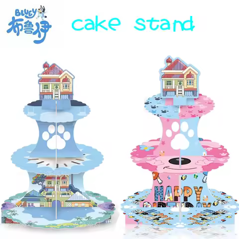 2 styles Bluey dog family Bingo Birthday Party Cake Stand Dessert Stand 3rd Floor Paper Cake Tower P