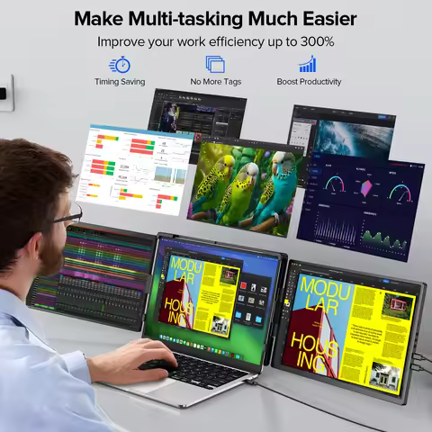 UPERFECT Laptop Screen Extender 2K 14" 360° Unique Swivel Hinge Triple Monitor 1440P IPS Portable Du